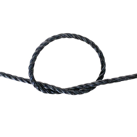 Coiled black rope on a white background
