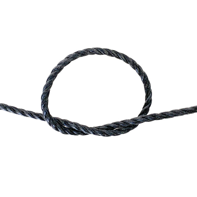 Coiled black rope on a white background