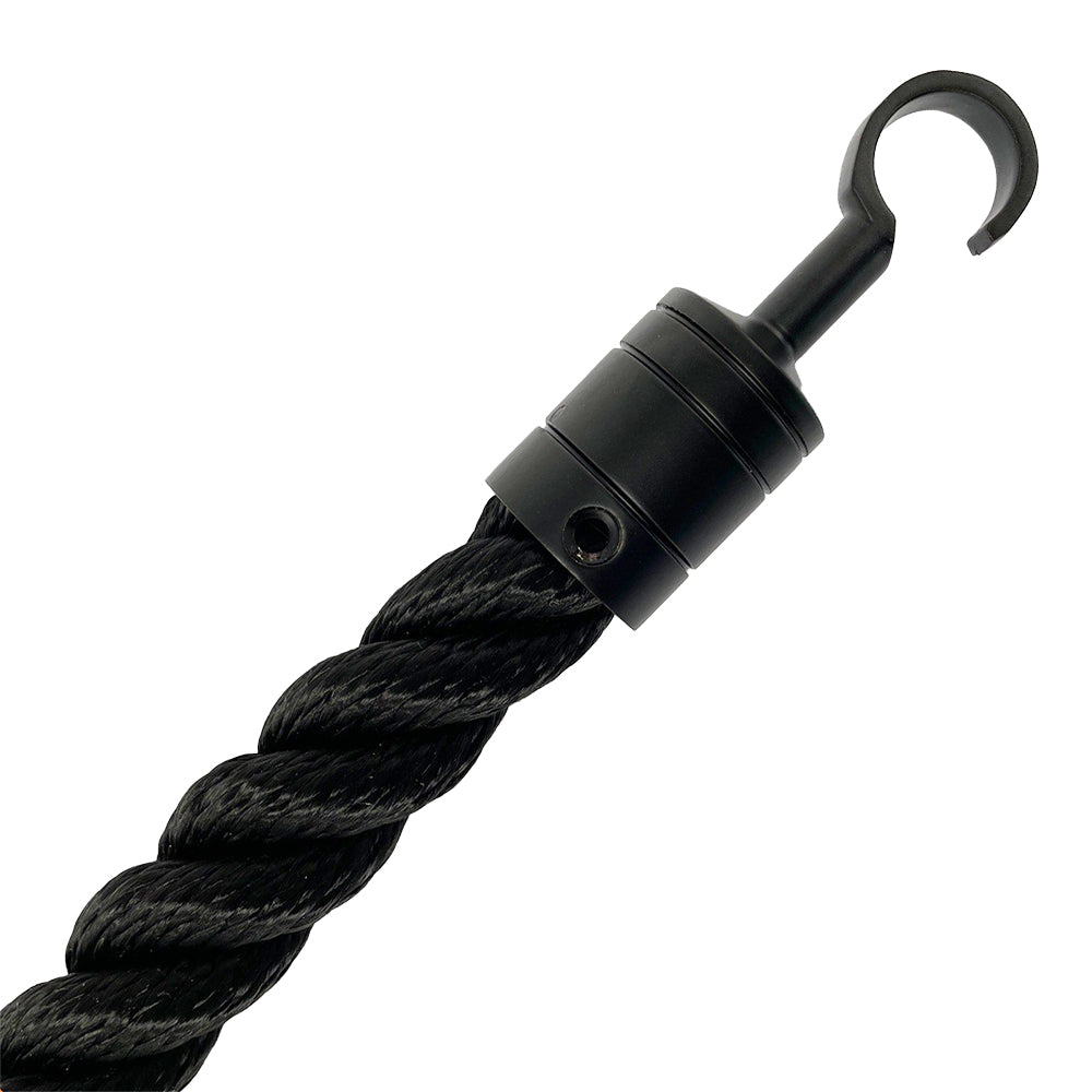 Black rope with a hook on a white background