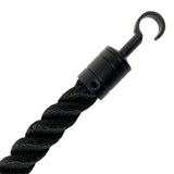 Black rope with a hook on a white background