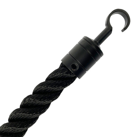Black rope with a hook on a white background