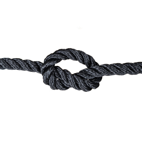 Black rope with a knot on a white background