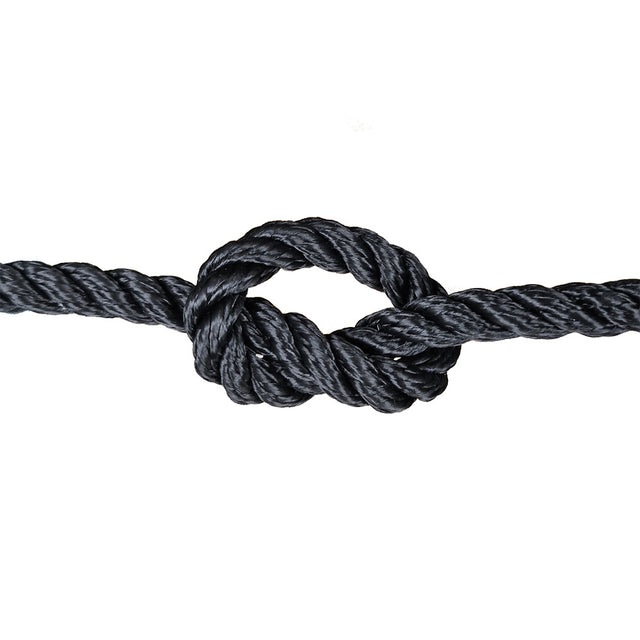 Black rope with a knot on a white background