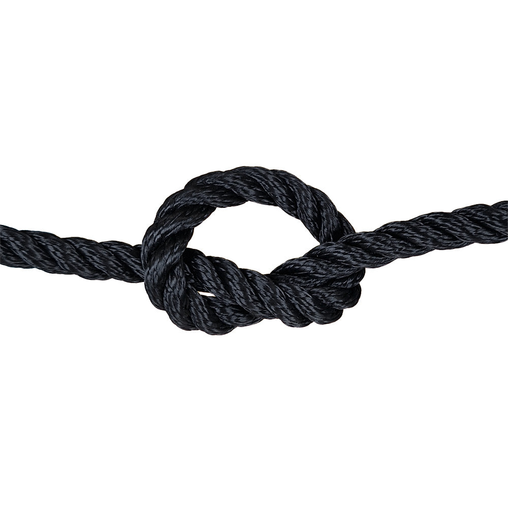 Black rope with a knot on a white background