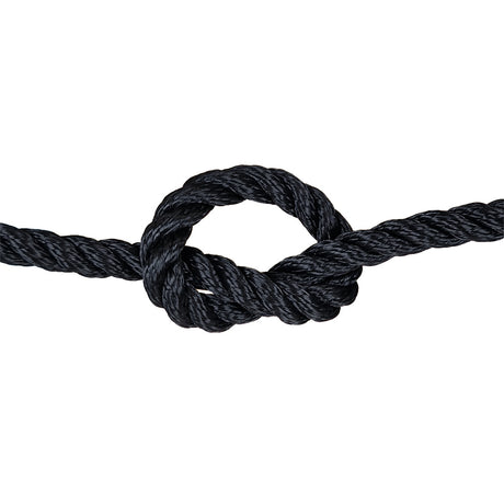 Black rope with a knot on a white background
