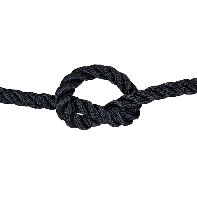 Black rope with a knot on a white background
