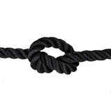 Black rope with a knot on a white background