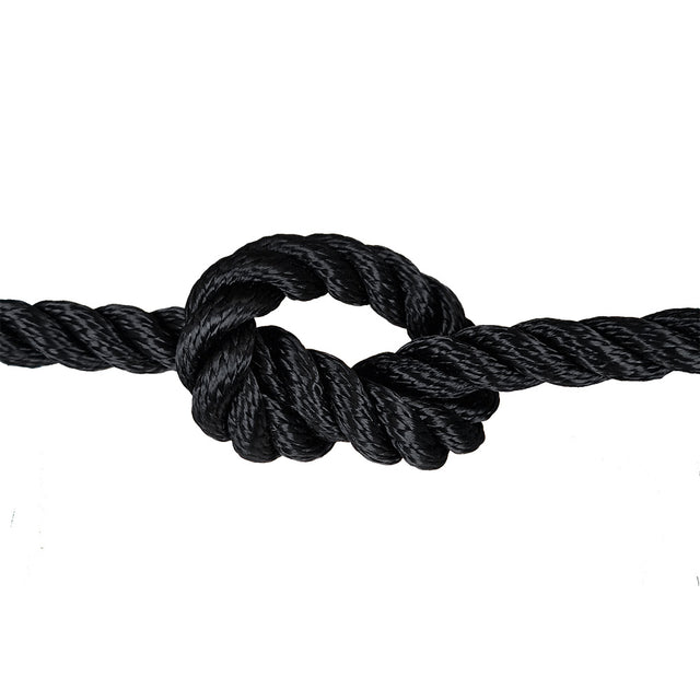 Black rope with a knot on a white background