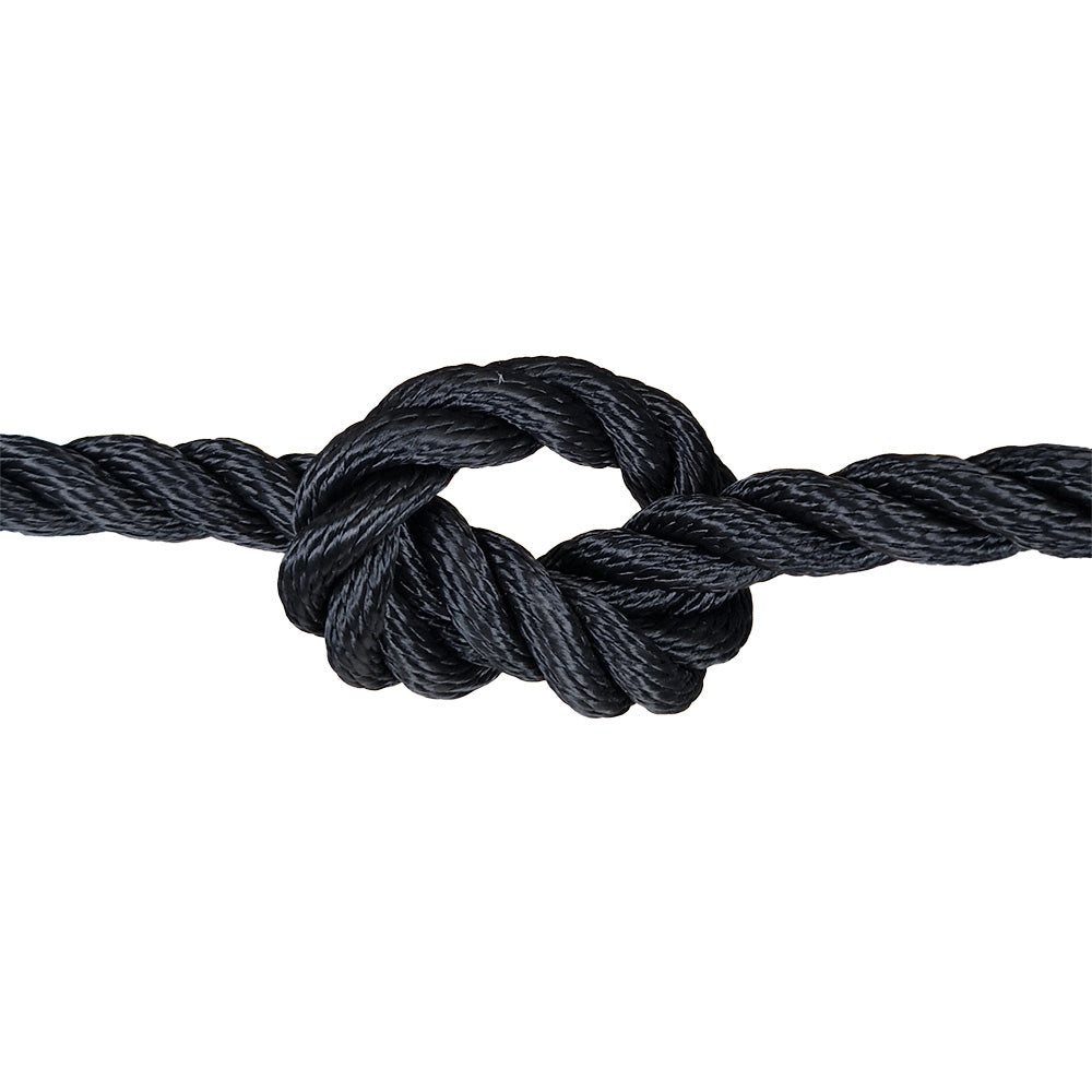 Black rope with a knot on a white background