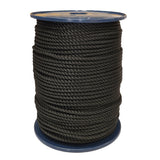 Spool of 6mm black yacht rope on a white background