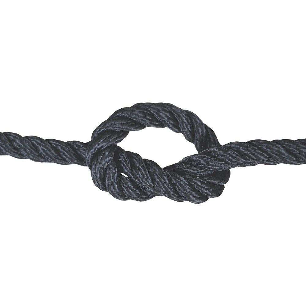 Black rope with a knot on a white background