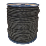 Spool of 8mm black yacht rope on a white background