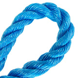 Close-up of 28mm blue polypropylene rope in a loop with a white backgroud