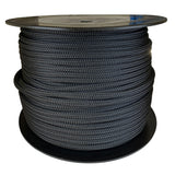 Spool of 12mm Black braided rope with a blue Kingfisher label on a white background