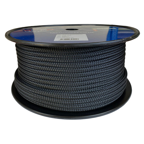 Spool of 8mm Black braided rope with a blue Kingfisher label on a white background