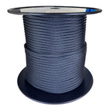 Spool of 8mm white braided polyester on a plastic spool against a white background