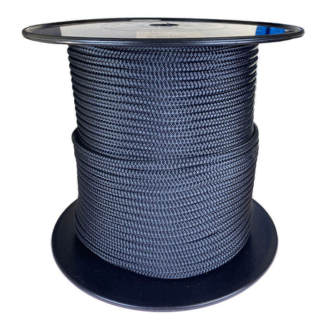 Spool of 8mm white braided polyester on a plastic spool against a white background