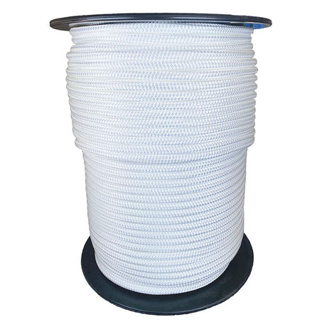 Spool of 10mm White braided rope with a blue Kingfisher label on a white background