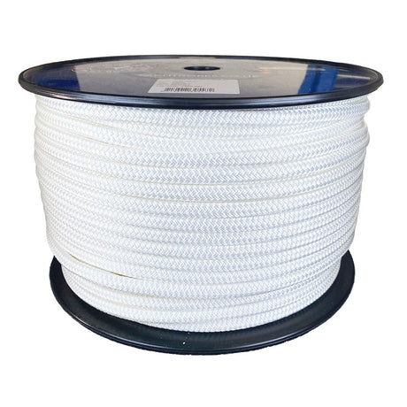 Spool of 10mm White braided rope with a blue Kingfisher label on a white background