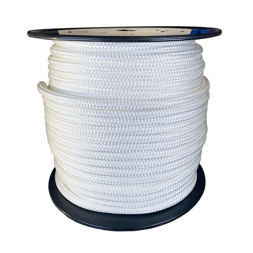 Spool of 12mm White braided rope with a blue Kingfisher label on a white background