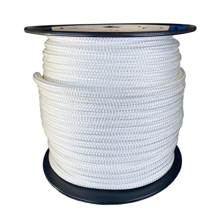 Spool of 12mm White braided rope with a blue Kingfisher label on a white background