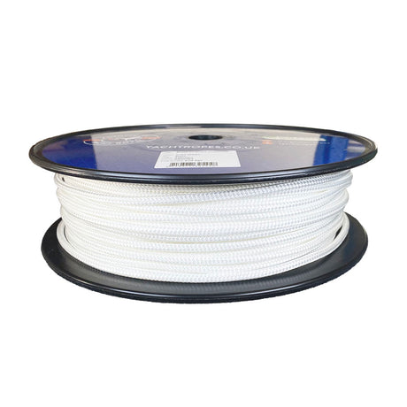 Spool of 6mm White braided rope with a blue Kingfisher label on a white background