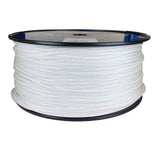 Spool of 6mm white braided polyester on a plastic spool against a white background