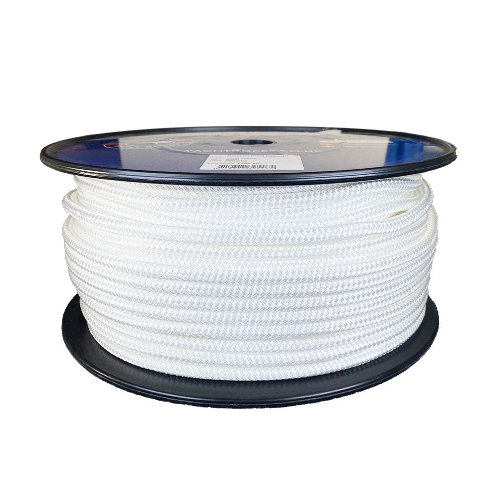 Spool of 8mm White braided rope with a blue Kingfisher label on a white background