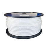 Spool of 8mm White braided rope with a blue Kingfisher label on a white background