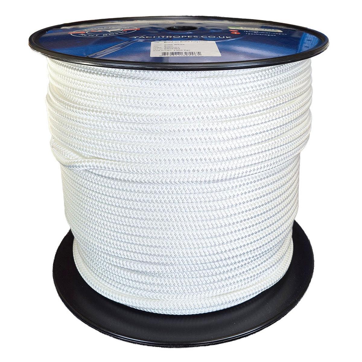 White Rope Spool 8mm Solid White Polyester Braid on Braid Rope | Ropes Direct – RopesDirect