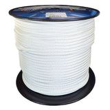 Spool of white rope with a visible brand label on a white background