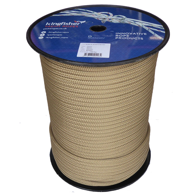 Spool of 12mm Classic Hemp braided rope with a blue Kingfisher label on a white background