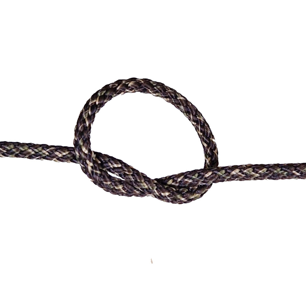 Tight knot made from braided rope on a white background