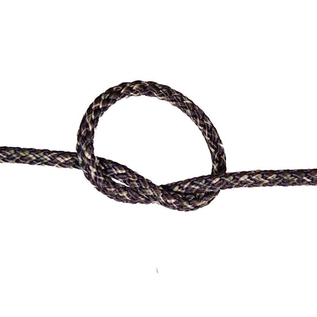 Tight knot made from braided rope on a white background