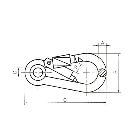 Technical line drawing of a hook-shaped hardware component with dimension labels A, B, C, D, and L on a white background.