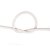 Close-up of a white braided cord with a knot on a white background