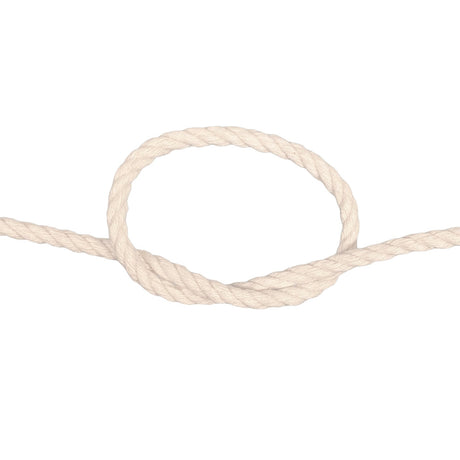 Coiled piece of natural cotton rope on a white background
