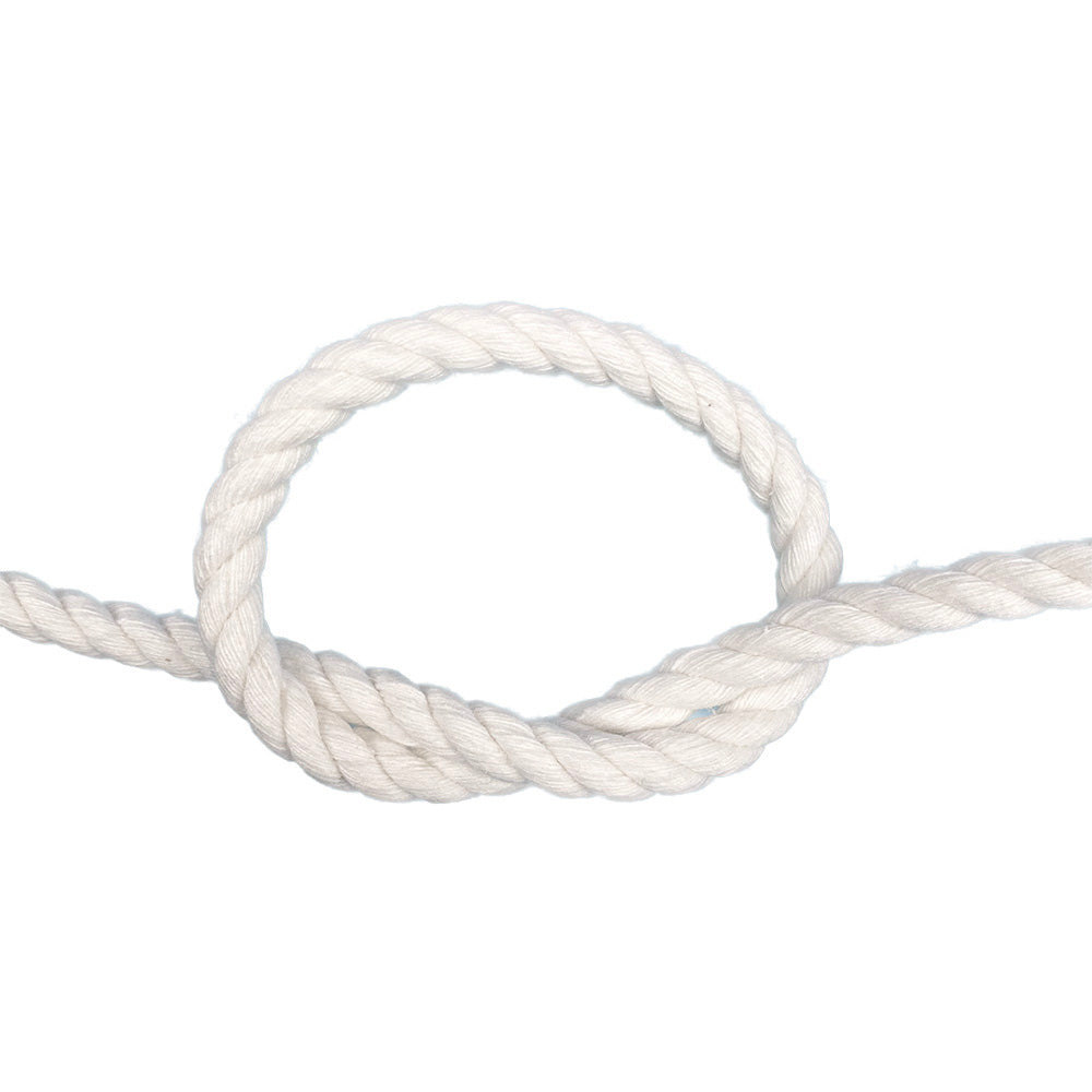 White cotton rope with a knot on a white background