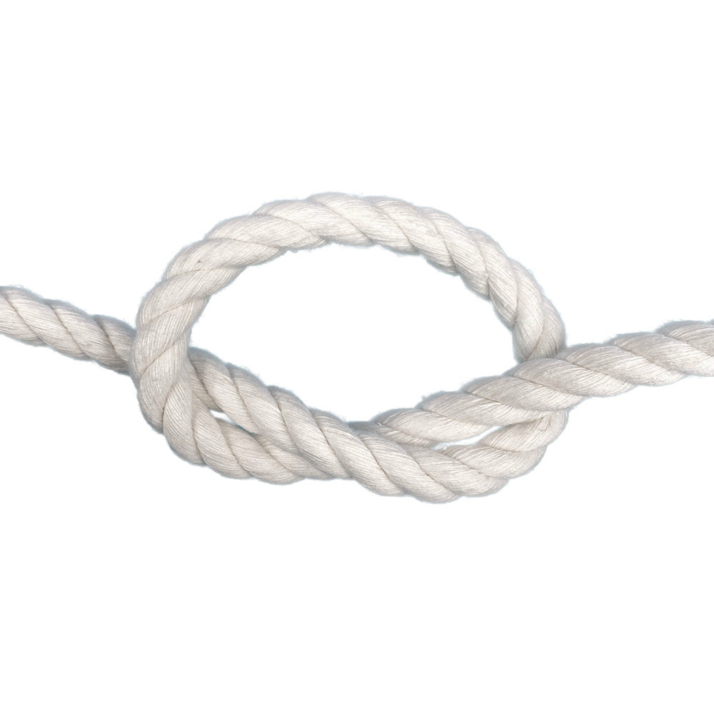 White cotton rope with a knot on a white background