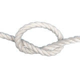 White cotton rope with a knot on a white background