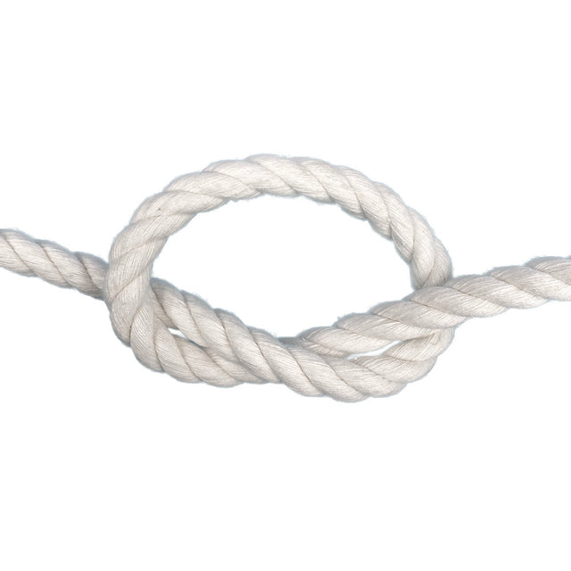 White cotton rope with a knot on a white background