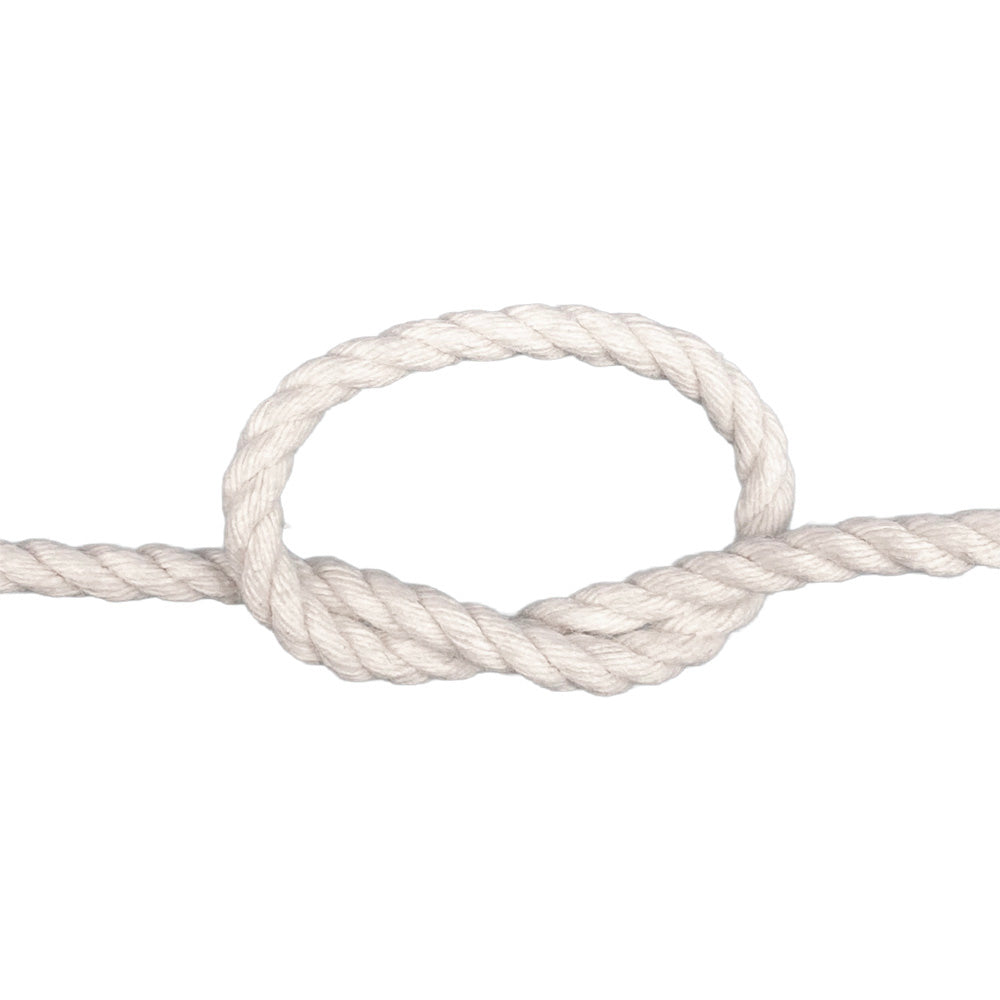 White cotton rope with a knot on a white background