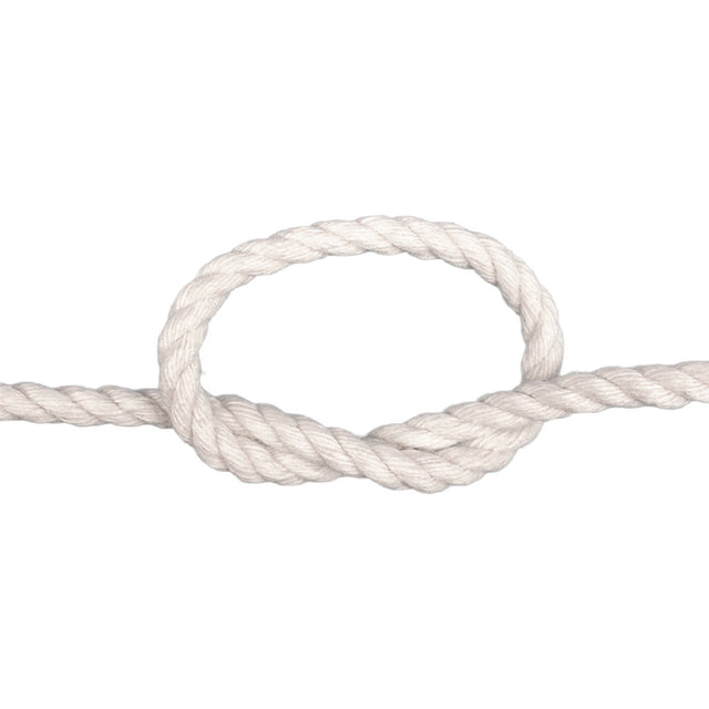 White cotton rope with a knot on a white background