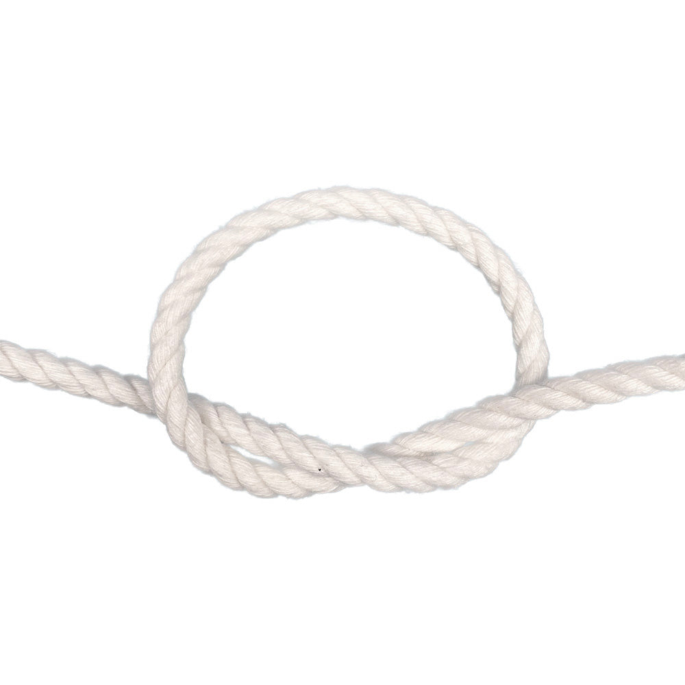 White cotton rope with a knot on a white background