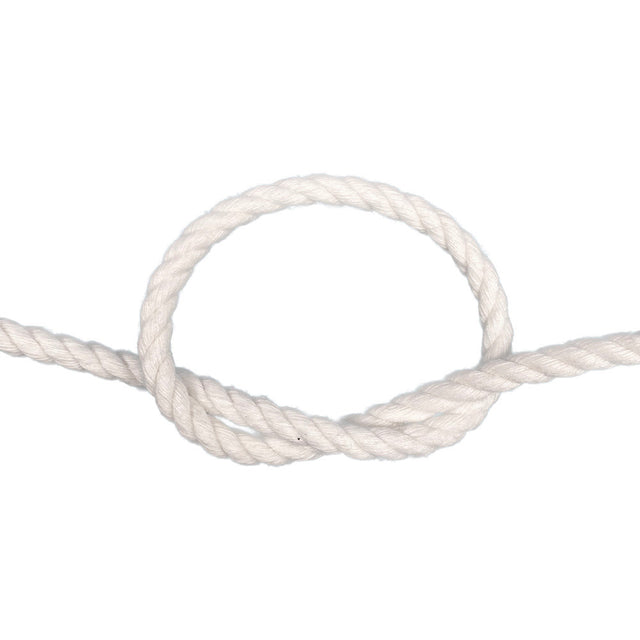 White cotton rope with a knot on a white background