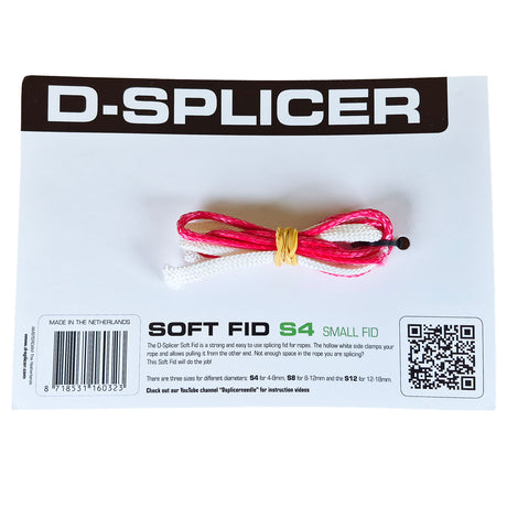 D-Splicer Soft FID S4 Small Fid set in pink and white with an elastic band, mounted on its white retail backing card.