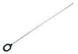 Long metal splicing rod with a black ring handle on a white background