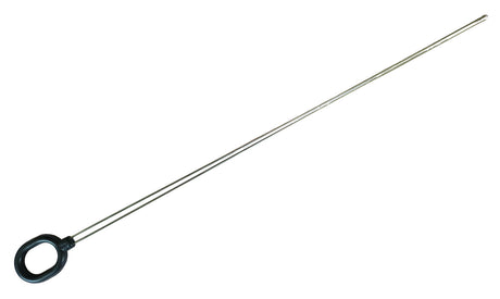 Long metal splicing rod with a black handle on a white background