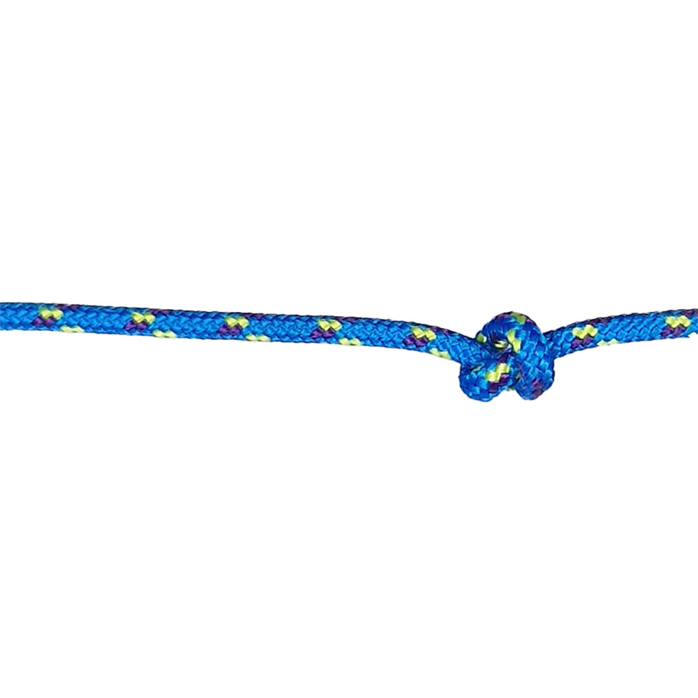 Blue rope with a knot on a white background