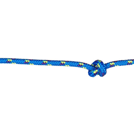 Blue rope with a knot on a white background